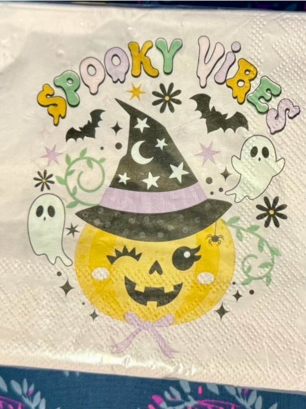Spooky Vibes Pumpkin Ghost Beverage Napkins 3 Ply, pack of 40